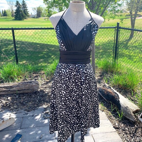 Vintage 90s Y2K Le Chateau Polka Dot Halter Dress - Picture 1 of 14